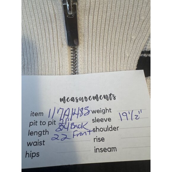 Laundry By Shelli Segal Medium Striped Half-Zip Ribbed Sweater White & Black - Picture 13 of 15